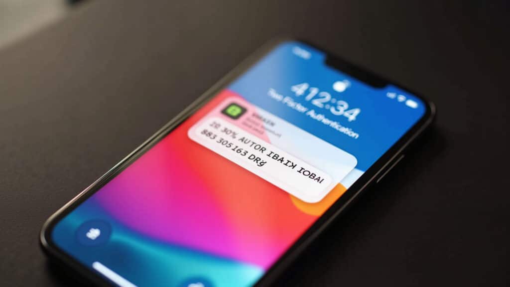 Smartphone mostrando código de autenticação de dois fatores.