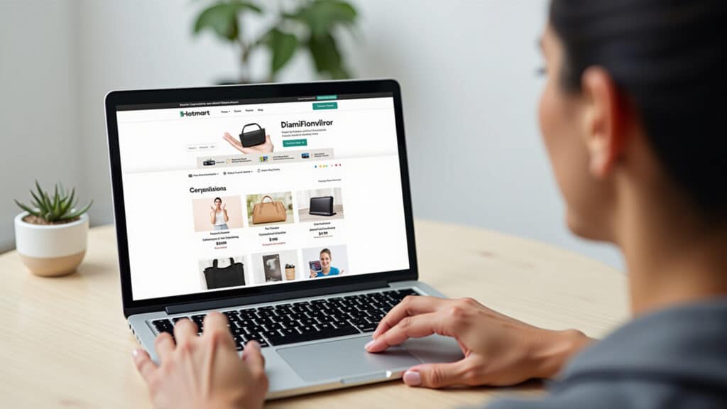Afiliado de marketing promovendo produto online.