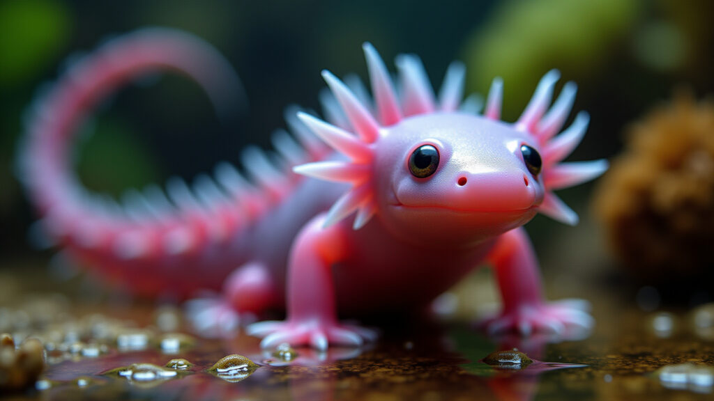 Axolote regenerando membro, close-up.