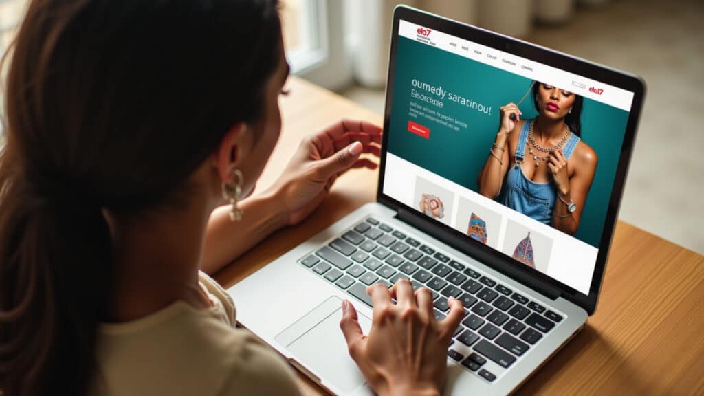 Mulher vendendo bijuterias artesanais online.