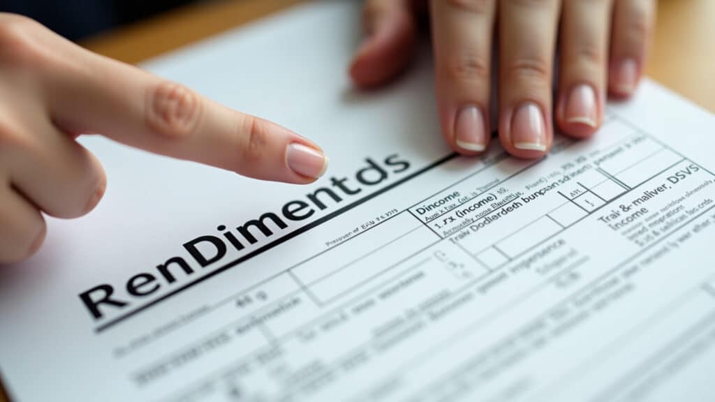 Dedo apontando para 'Rendimentos' em formulário do Imposto de Renda.