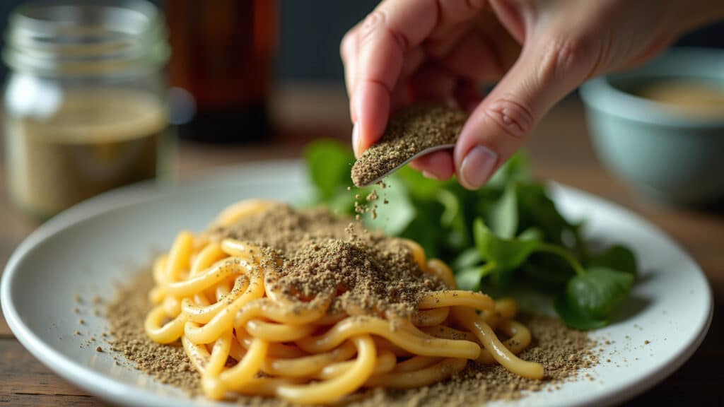 Temperando comida caseira com ervas naturais.