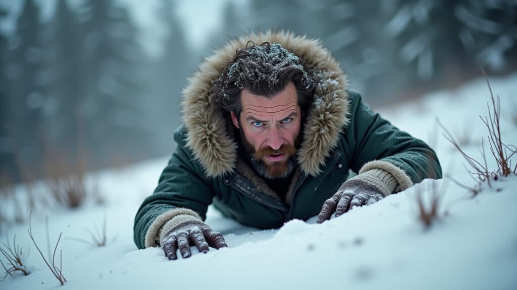 Hugh Glass lutando pela sobrevivência em O Regresso.