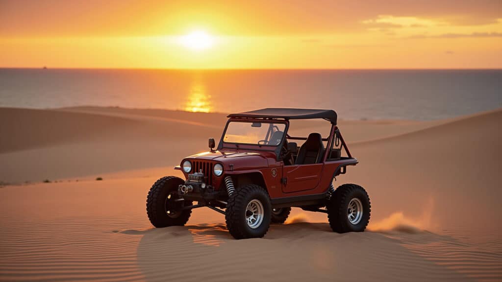 Jericoacoara, Ceará: dunas, lagoa e pôr do sol.