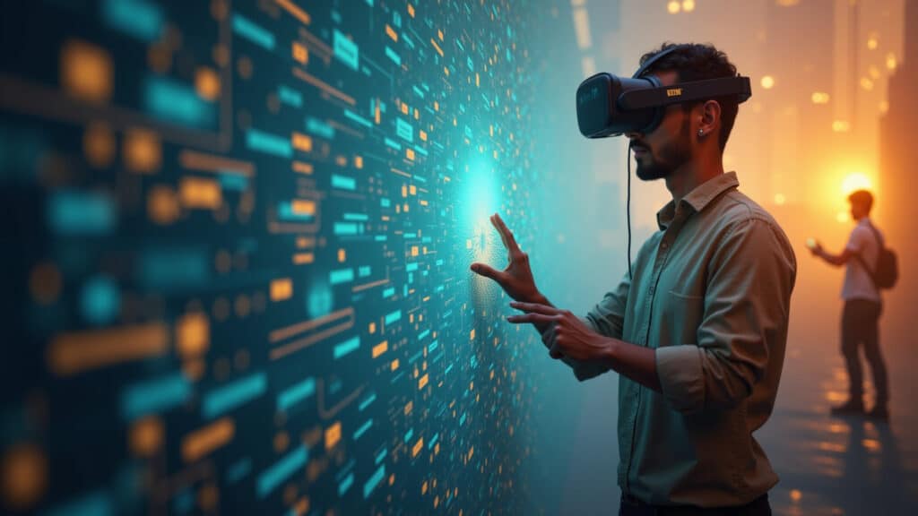 Usuários diversos comprando terrenos virtuais com criptomoedas no metaverso.