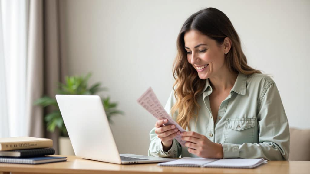 Mulher anotando gastos em planilha para planejamento financeiro pessoal.