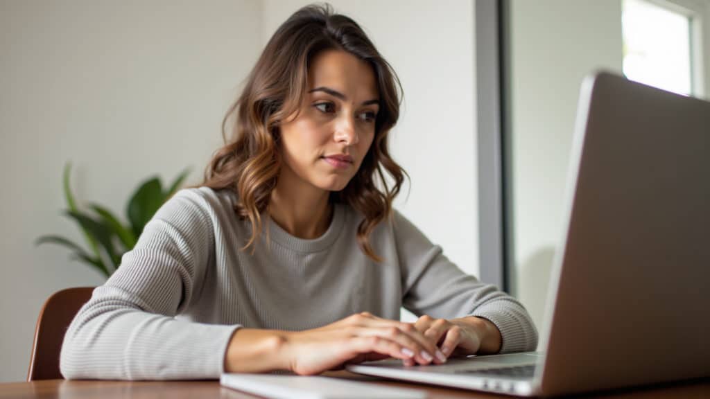 Mulher escolhendo ideia de renda extra online.